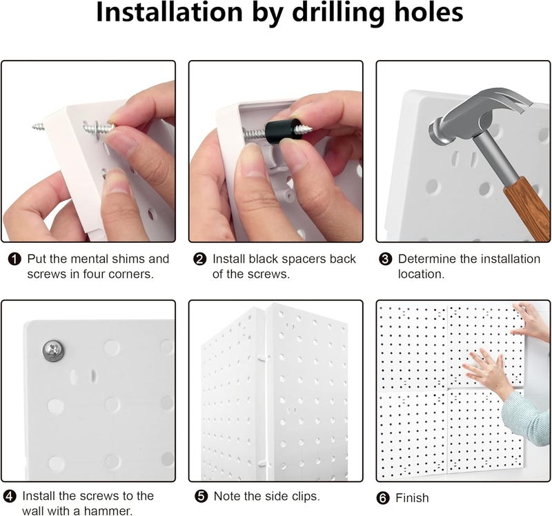 Lansi 6Pcs Peg Board, Peg Board Wall Organizer Panels, White Pegboard Wall Mount, ABS Pegboard for Craft Room Garage Kitchen Workshop, ABS Peg Boards Easy Installation (White) - Image 4